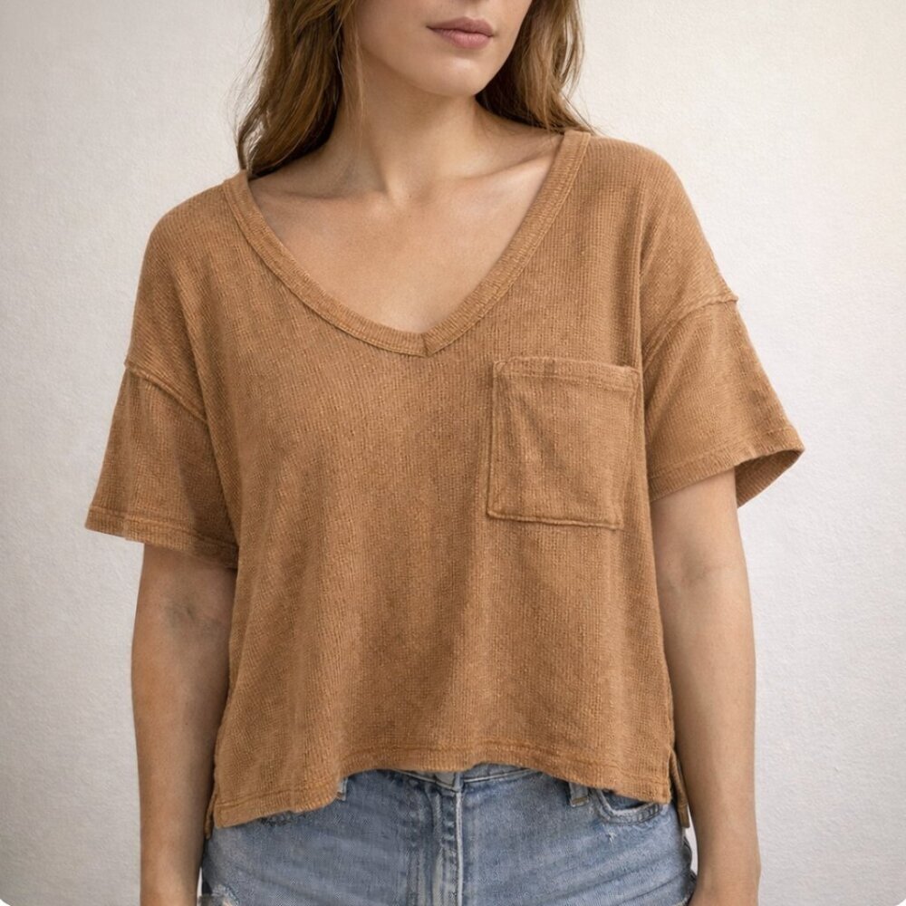 Sage + Stone Womens Waffle Knit Crop Top Size Medium Casual Tee